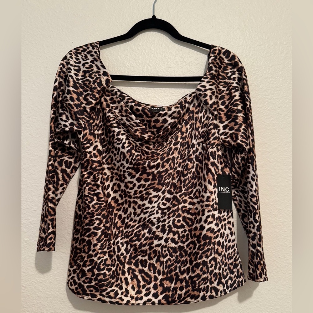 INC International Concepts NWT Drape Neck Women's Top - Brown/Cream